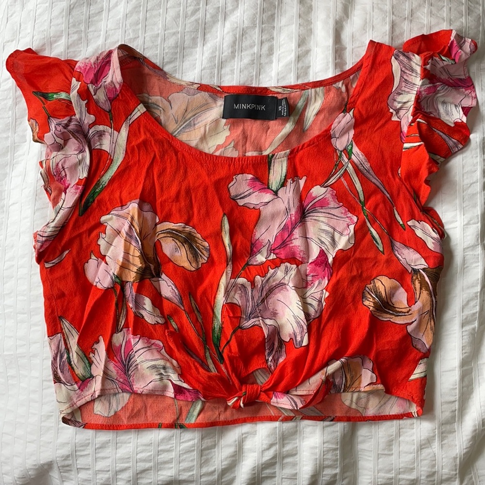 Mink pink tropical floral crop top